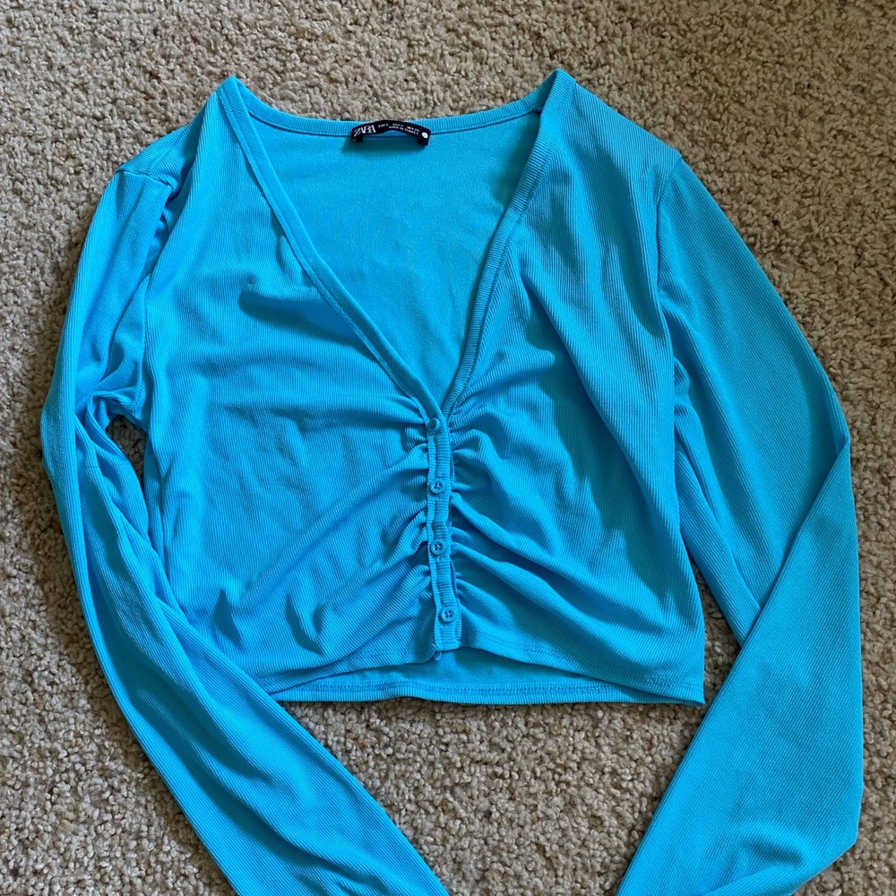 Zara Blue Button Front Long Sleeve Like New Size Small